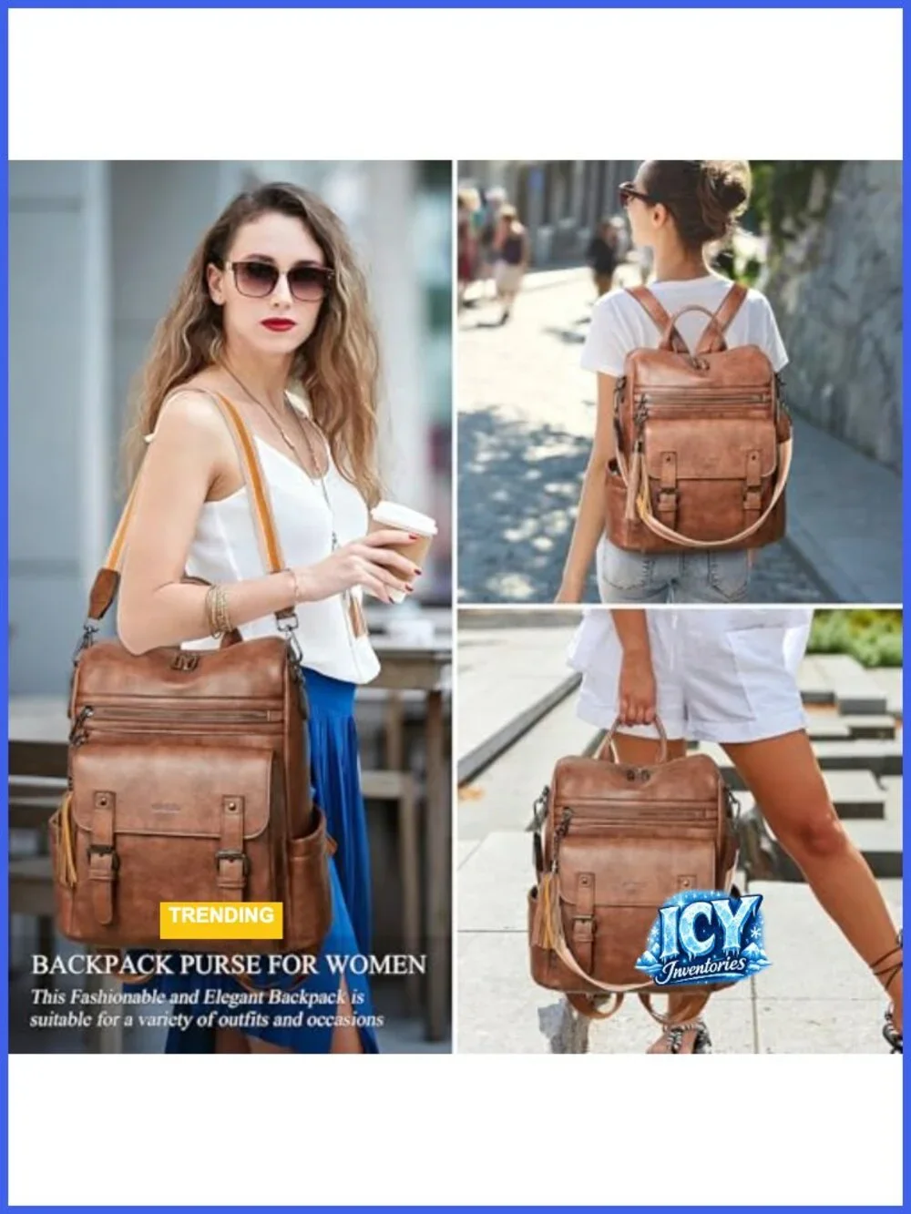 Vegan Leather Convertible Backpack Purse, Laptop Compatible, Water-Resistant